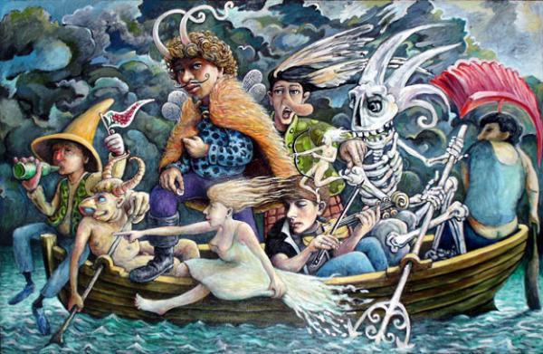 Justin Pearson. The Decent of the Gods on the River Styx. 125 x 83 cm. Oil on Board. 2012